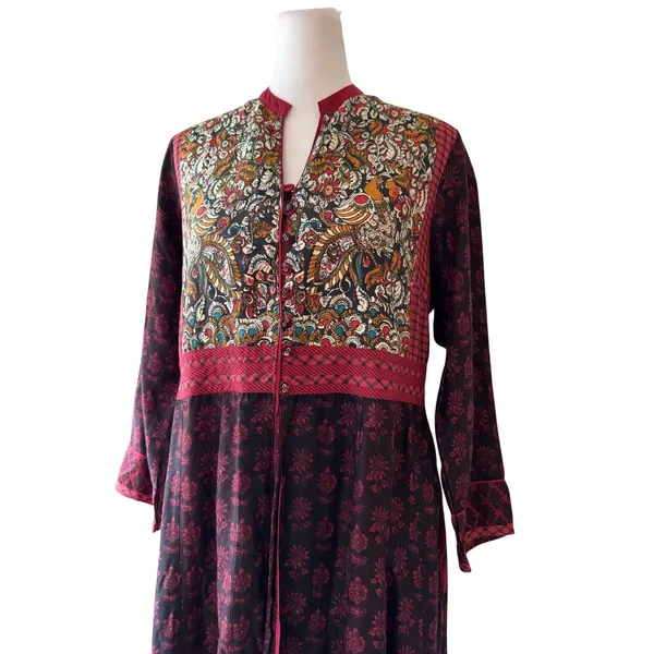 Biba Indian Printed Button Front Half Collar Long Sleeve Maxi Dress - Image 4