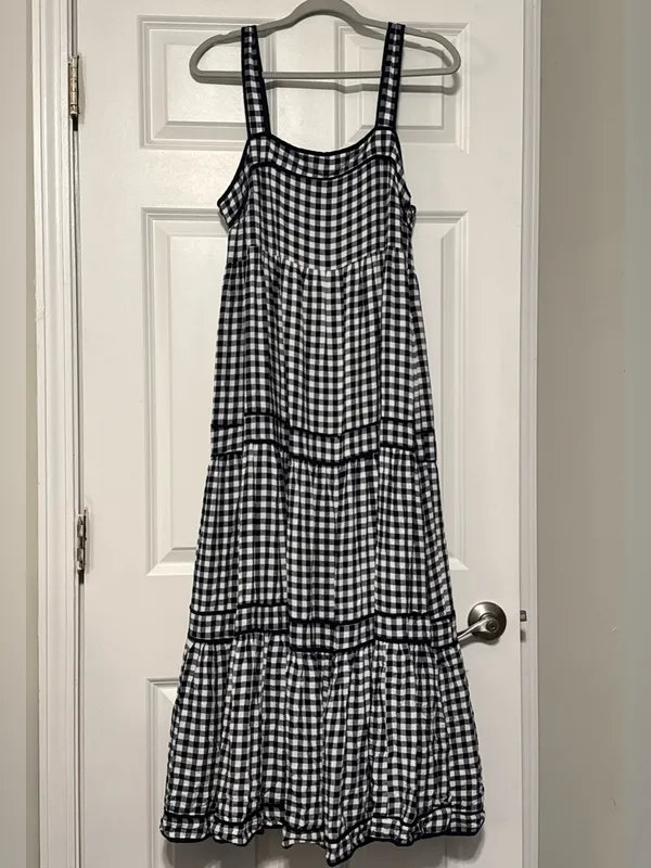 Crown & Ivy Preppy Navy White Gingham Cottagecore Tiered Maxi Summer Sundress 16 - Image 3