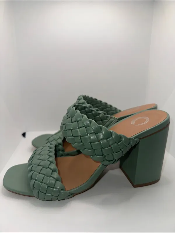 Cato Braided Block Heel Sandals Heels Green Women’s 9.5 - Image 4