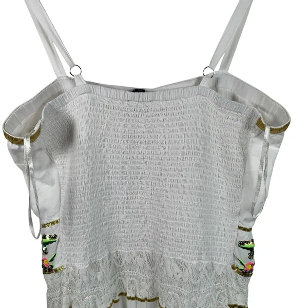 Boston Proper Maxi Dress Sz L Sequin And Embroidered Lace Insert Tiered Peasant - Image 7