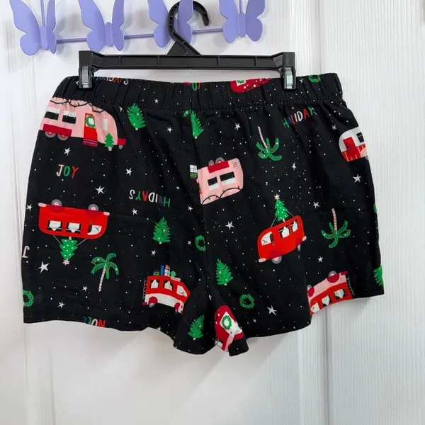 Old Navy black‎ Christmas holiday pull on drawstring fleece pajama shorts small - Image 3