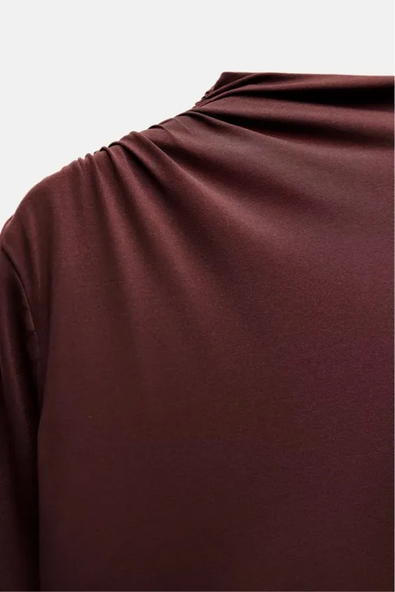Zara Elegant Burgundy brown wine Maxi Dress stretchy long Sleeve Casual bodycon - Image 14