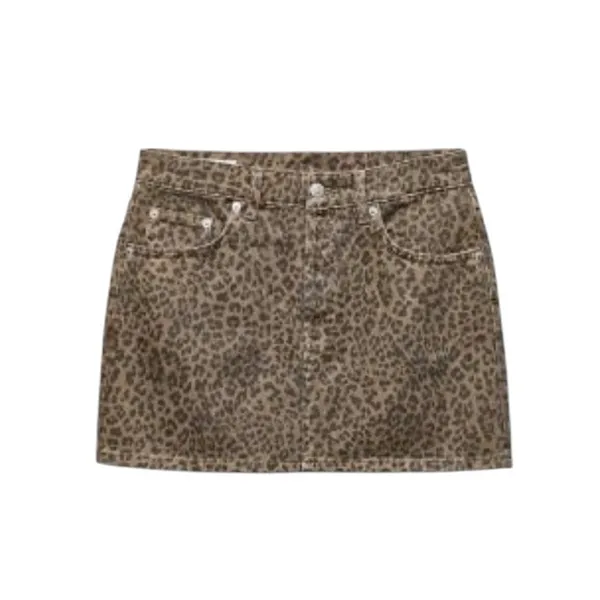 Zara NWT‎ Leopard Print Denim Mini Skirt Brown Tan Animal Print Size M - Image 4