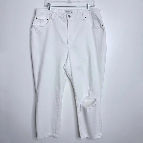Abercrombie & Fitch Curve Love The Ankle‎ Straight Ultra High Rise White 34/18 - Image 3