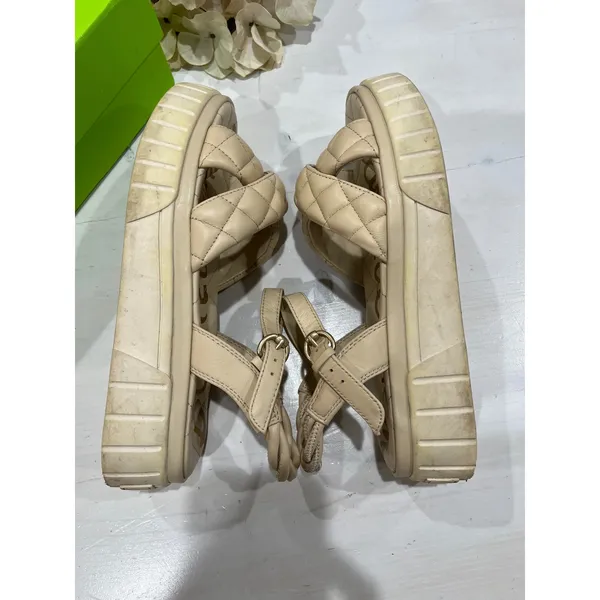 Sam‎ Edelman Gavril Platform Sandals Quilted Straps Ankle Buckle Beige 8M - Image 7