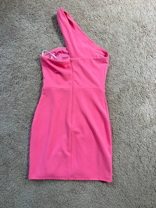 Looking Perfect Lulus Coral Pink One-Shoulder Bodycon Mini Dress - Image 4