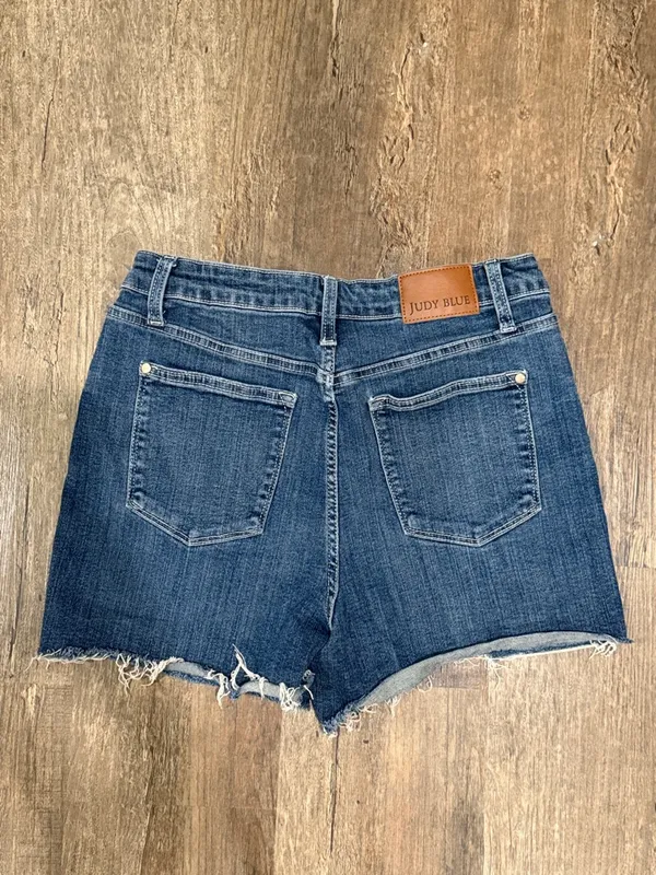 Judy Blue Indigo Frayed Hem Denim Cutoff Shorts - Image 4