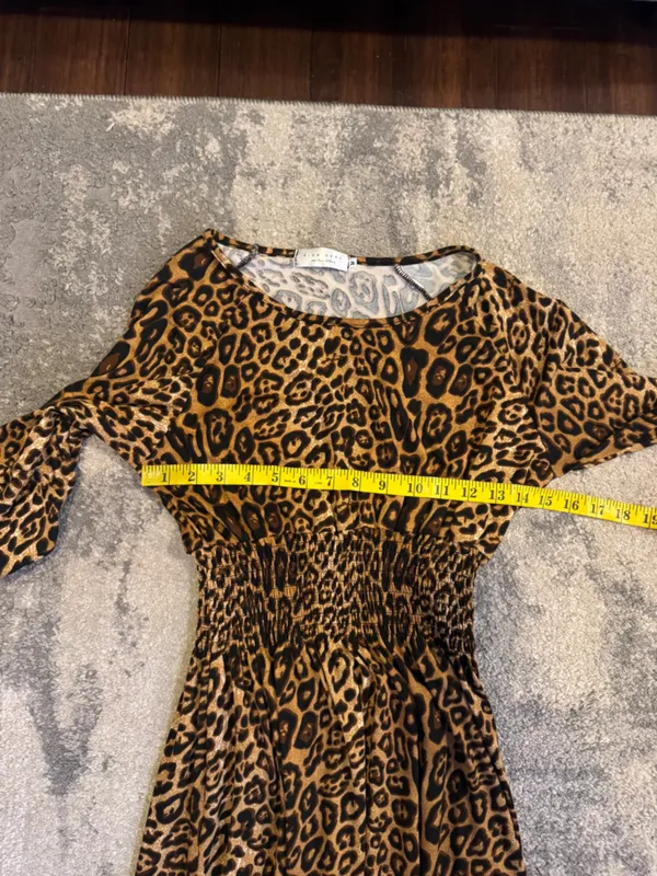 Sign Here Leopard Print Smocked Waist Midi Dress - Brown - Image 4