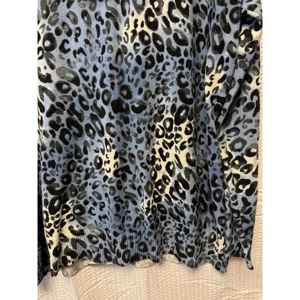 Quacker Factory Blue Leopard Print Full Zip Up Hoodie Size M Sparkle Embellished‎ - Image 11