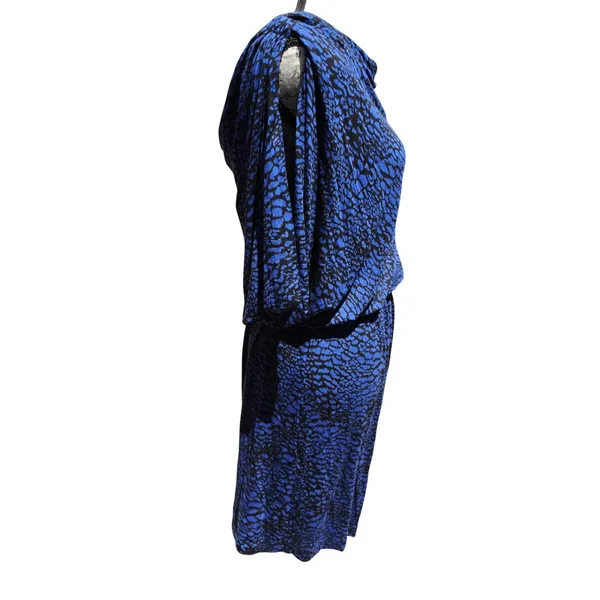 Tart Collections NWT Blue Black Animal Print Cowl Neck Blouson Sheath Dress L - Image 7