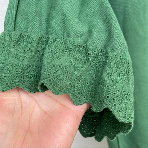 Ann Taylor Womens Shirt Green Knit Blouse Eyelet Lace Trim Short Sleeve Large - Image 7