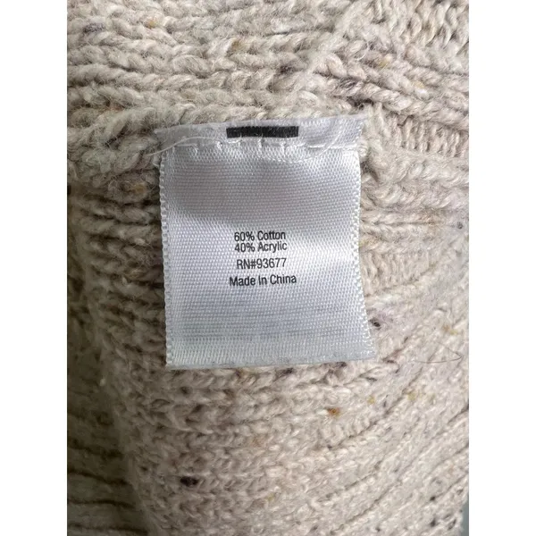 St Johns Bay Wm LG Cable Knit Sweater Tan Marl Button Shoulder Mock Neck Indie - Image 4