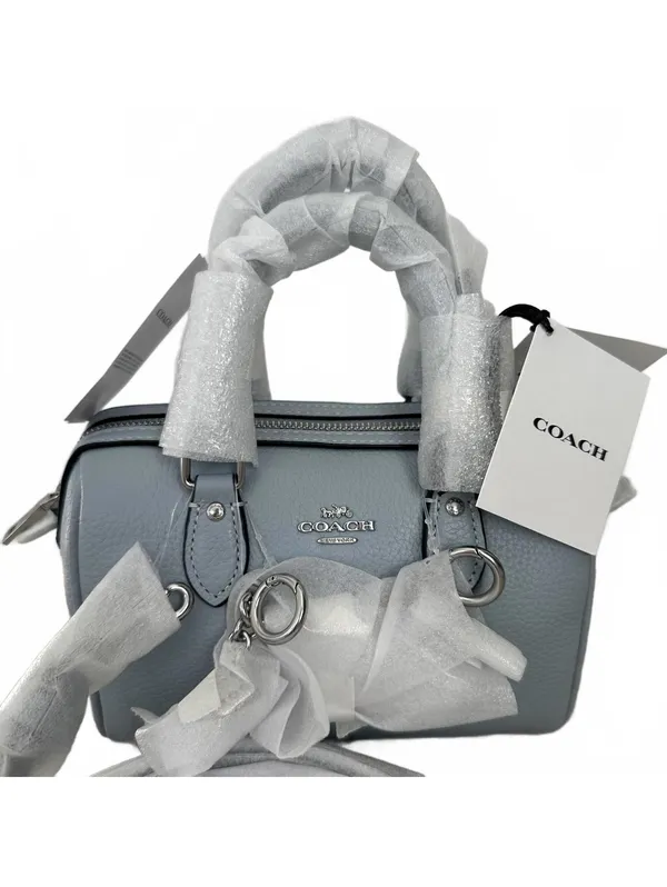 Coach Mini Rowan Crossbody Bag With Charms Pebbled Leather/Silver/Ice Blue NEW - Image 3
