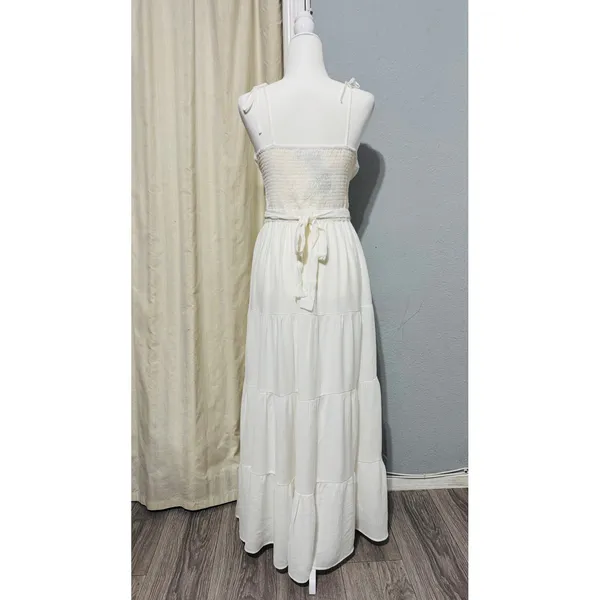 Lulus Ivory Cut Out Maxi Dress M Cottagecore‎ Tie-Strap Celestial Smocked Tiered - Image 9