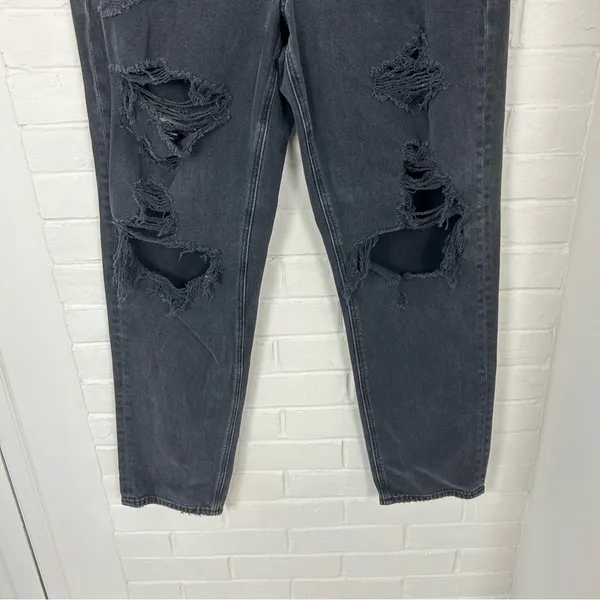 American Eagle Black Distressed Denim Mom Jeans Size 10 - Image 5