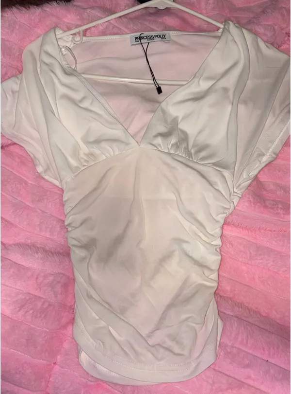 Mattey Cinched V Neck Top White - Image 2