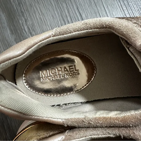 Michael Kors MK Allie Trainer Leather Pink‎ Gold Sneaker Shoes Size 8 - Image 6