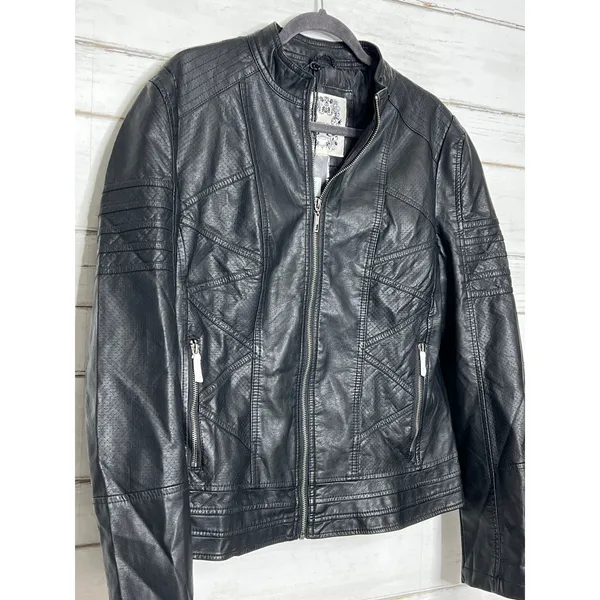 Made by Johnny Black Faux Leather Moto Jacket Size XXL Zip Front - Image 8