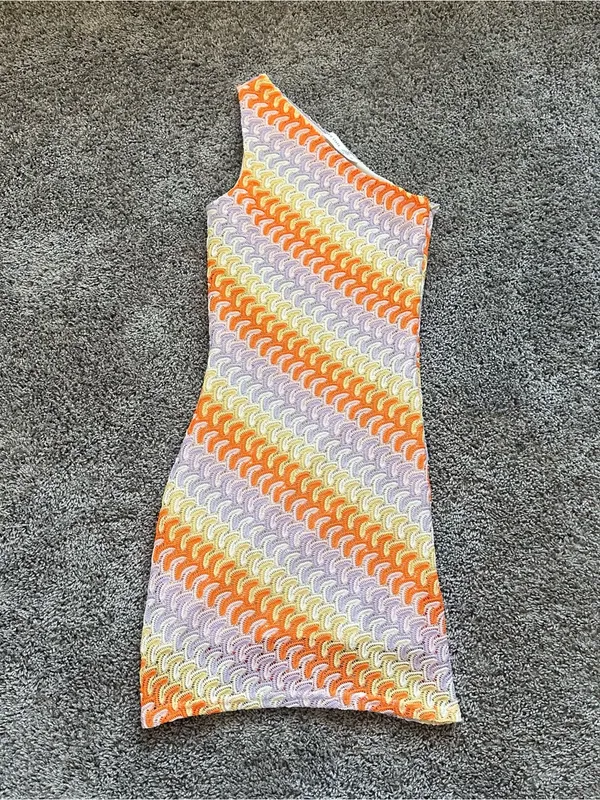 Altar'd State One-Shoulder Crochet Dress in Orange, Lavender & Yellow - Image 2