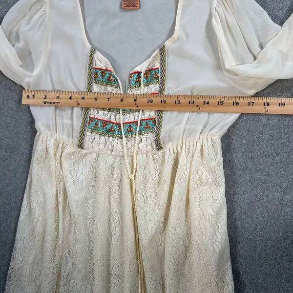 Flying Tomato Mini Dress Sheer Lace Womens Small Boho Tassel Peasant Embroidered - Image 5