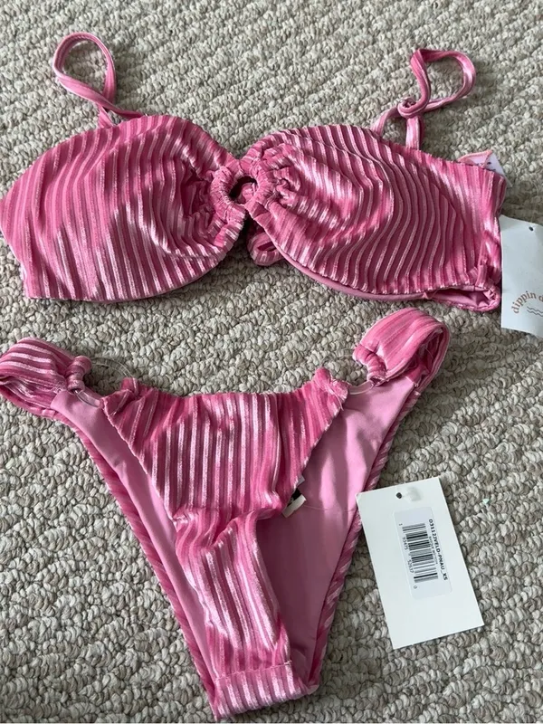 Dippin' Daisy's Pink Ribbed Ring-Front Bikini Set - Image 3