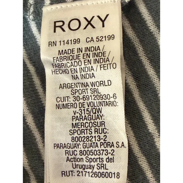 Roxy Women’s Gray & White Stripe Hoodie Pullover Medium V-Neck Kangaroo Pocket - Image 10
