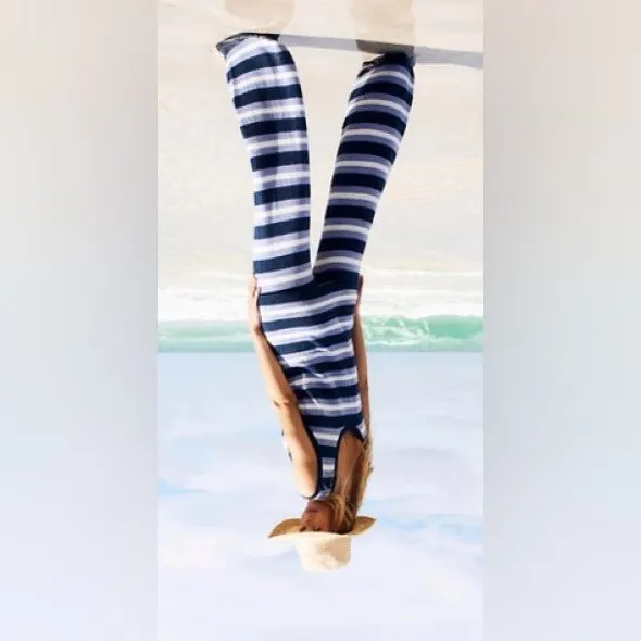 New Free people 2 PC sz S Vista Striped sweater set pants tank top blue wide leg - Image 4
