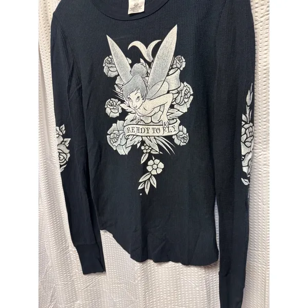 Tinker Bell "Ready to Fly" Black Thermal Long Sleeve/Ladies/M/Disney Lightweight - Image 3
