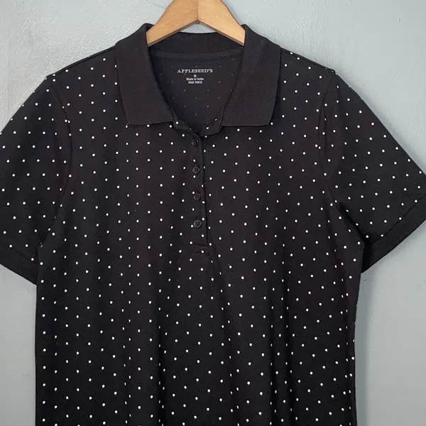 Appleseeds Size Medium Black White Polka Dot Polo Shirt Dress Tennis Prep Sporty - Image 2