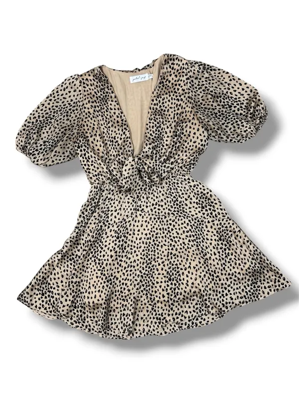 Petal & Pup‎ Eisley Leopard Print Satin Tie Front Mini Dress Tan Black 6 - Image 15