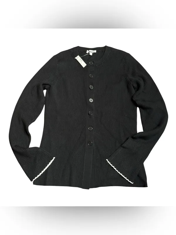 Madewell Whipstitched Longline Cardigan Merino Blend black white combo Sz L NWT - Image 5