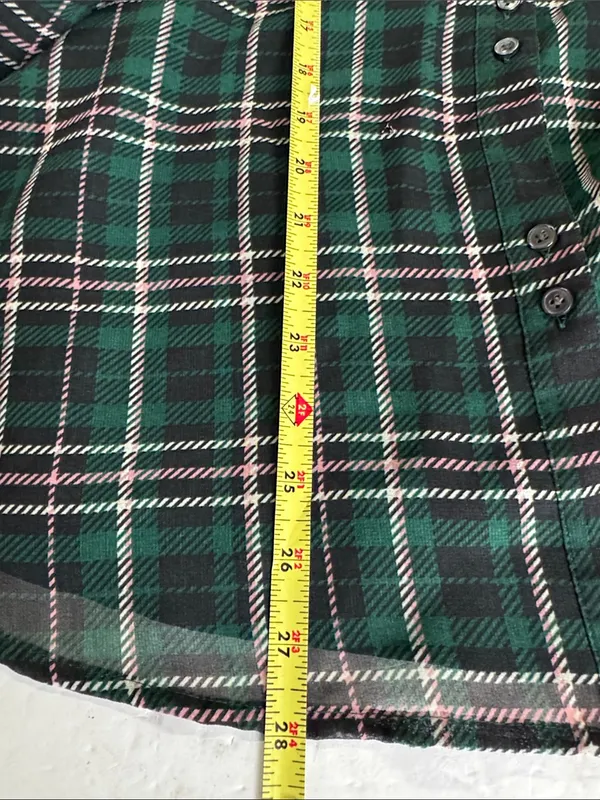 Ann Taylor sheer button front plaid puff sleeve top L professional office casual - Image 13