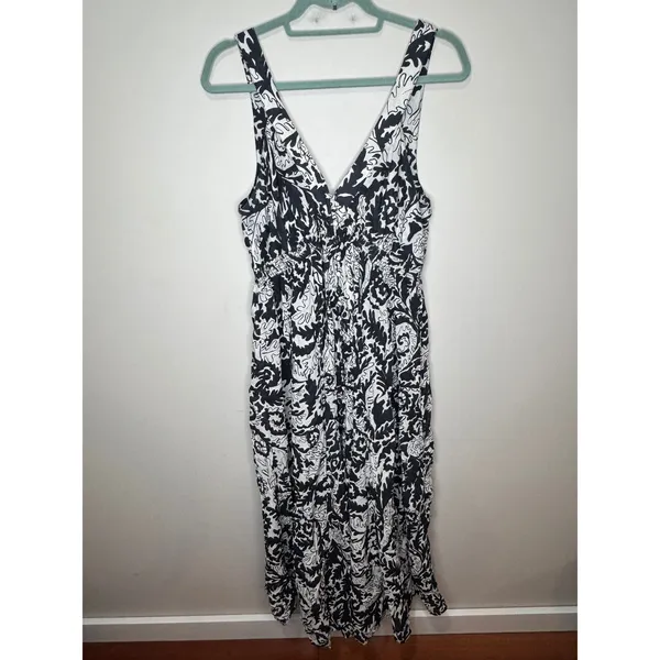 Anthropologie‎ Drama V Neck Maxi Dress Sz M Black White Open Back - Image 3
