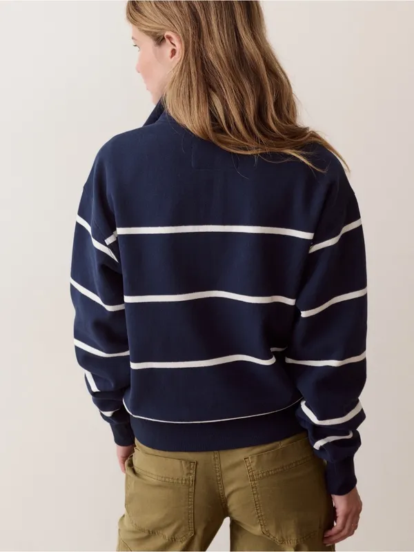 Marine Layer Cloud 9 Fleece Half Zip Sweatshirt NWT Size Large Navy Blue Stripe - Image 4