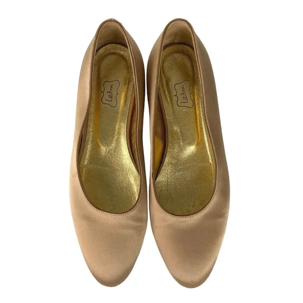 Leorosa Designer Gold Satin Almond Toe Slip On Casual Ballet Flat Shoes 37 US 7 - Image 2