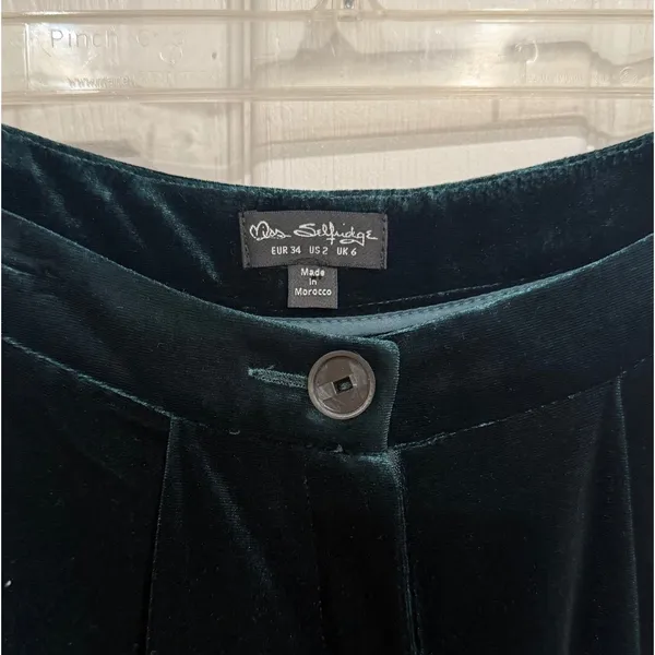 Velvet Wide Leg Pleated Trousers Pants US 2 UK 6 - Image 3