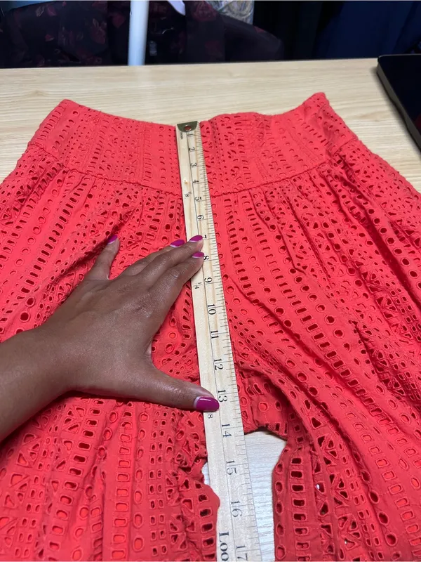 Anthropologie Coral Eyelet Wide Leg Cropped Pants Culottes Orange Red Size 0 - Image 13