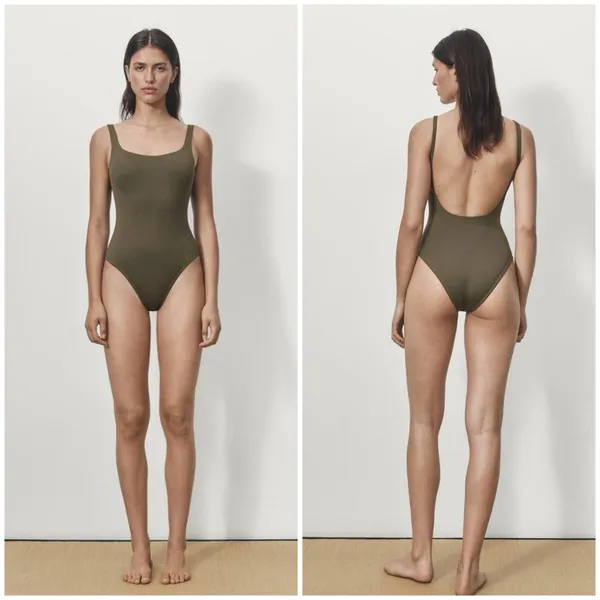 NWT Massimo Dutti One Piece‎ Swimsuit Straight Neckline Olive Green Size Small - Image 2