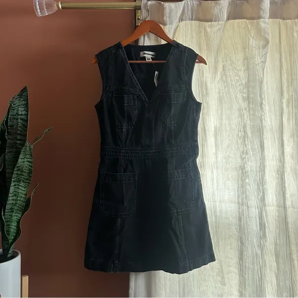 Madewell Denim Cap-Sleeve‎ Mini Dress in Tarrybrook Wash Black V-Neck NWT Size 4 - Image 3
