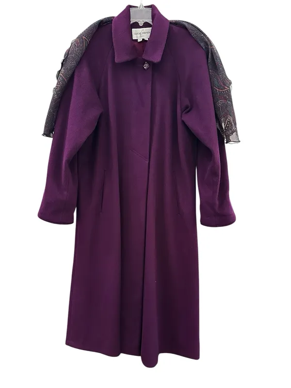 Vintage Casual Corner Purple Wool Long Coat USA Made Trench Scarf Purple Size 8 - Image 4