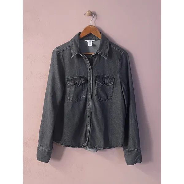 H&M Black Wash Denim Shirt Jacket Size S GUC - Image 9