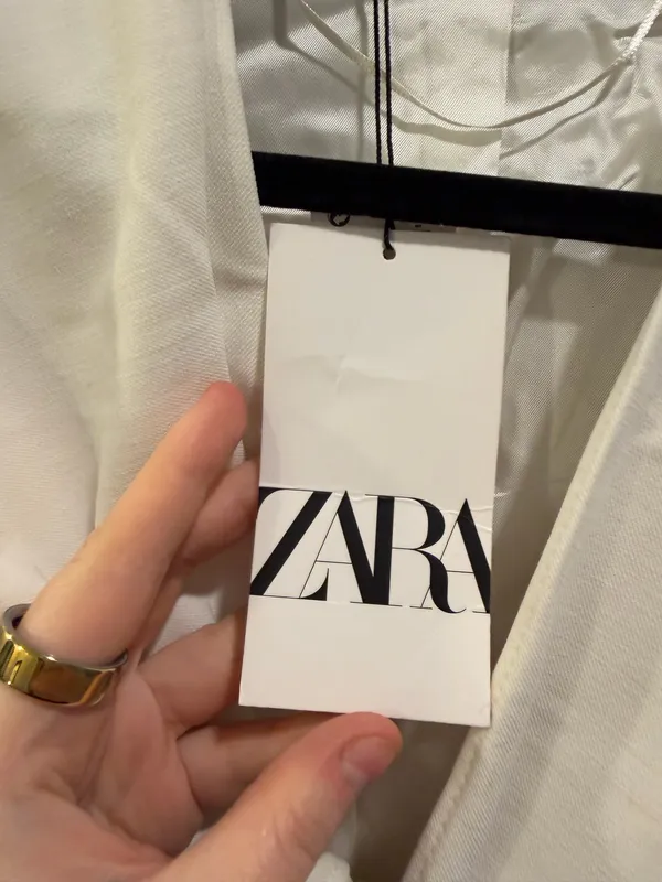 NWT ZARA Knot Front Shoulder Pad Detail Plunging V-Neck Dress White - Image 5