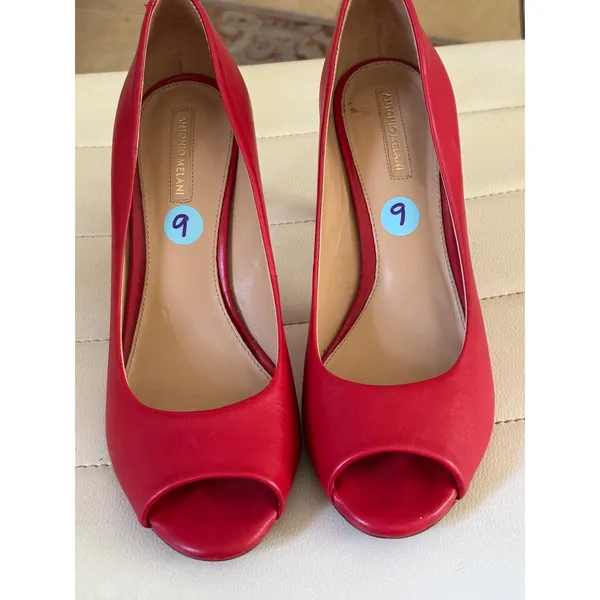 Antonio Melani‎ Red Leather Peep Toe Pumps Stiletto Heels Womens 9M - Image 2
