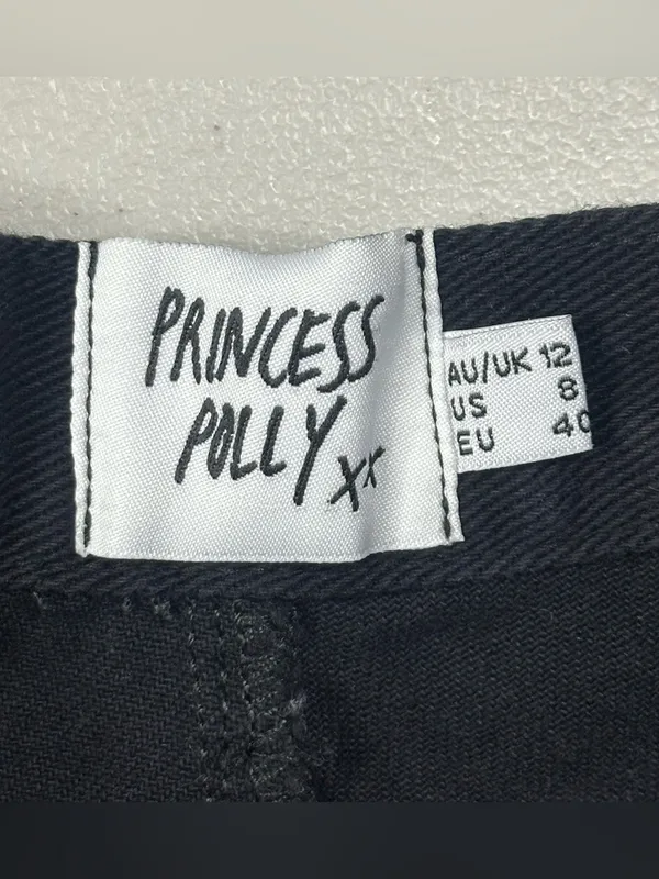 Princess Polly Black High Rise Denim Shorts Women’s AU 12 US 8 Raw Hem Studded - Image 3