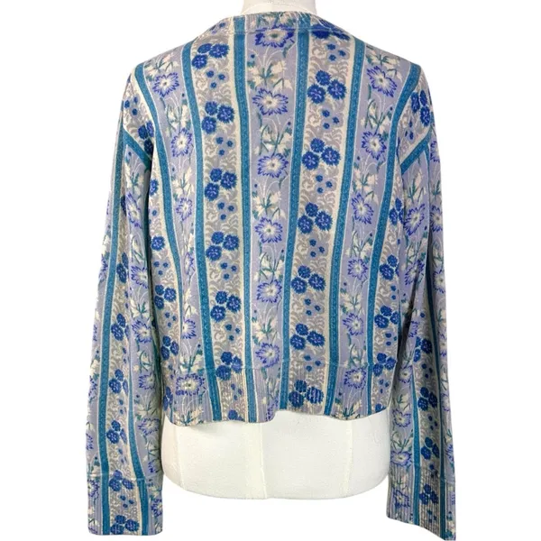 Free People Nocturnal Cashmere Cardi Cardigan Sweater Cottage Blue Floral Large - Image 10