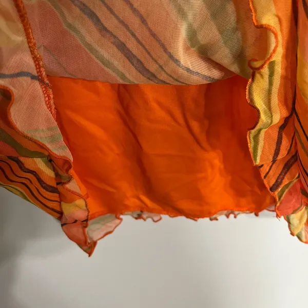 Gidani USA‎ Orange Striped Mesh Overlay Ruffle Dress Sleeveless Y2K Size Medium - Image 4