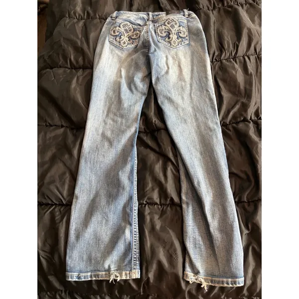 Love Indigo Premium Womens Bootcut Jeans Embroidered Fleur De Lis Medium Wash - Image 3