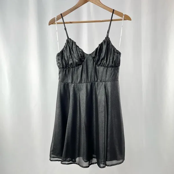 NWT Lulus Catch a Glint Metallic Bustier‎ Mini Skater Dress in Black Size Medium - Image 4