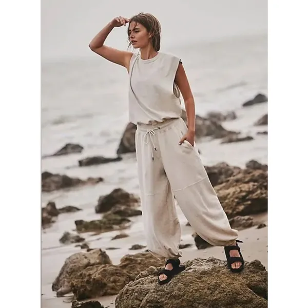 NEW Free People Movement Oatmeal Heather Throw and Go Onesie Jumpsuit XS - Image 3