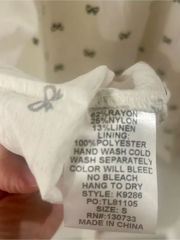 Umgee Off White Dress with Bow Print Size Small - Image 7